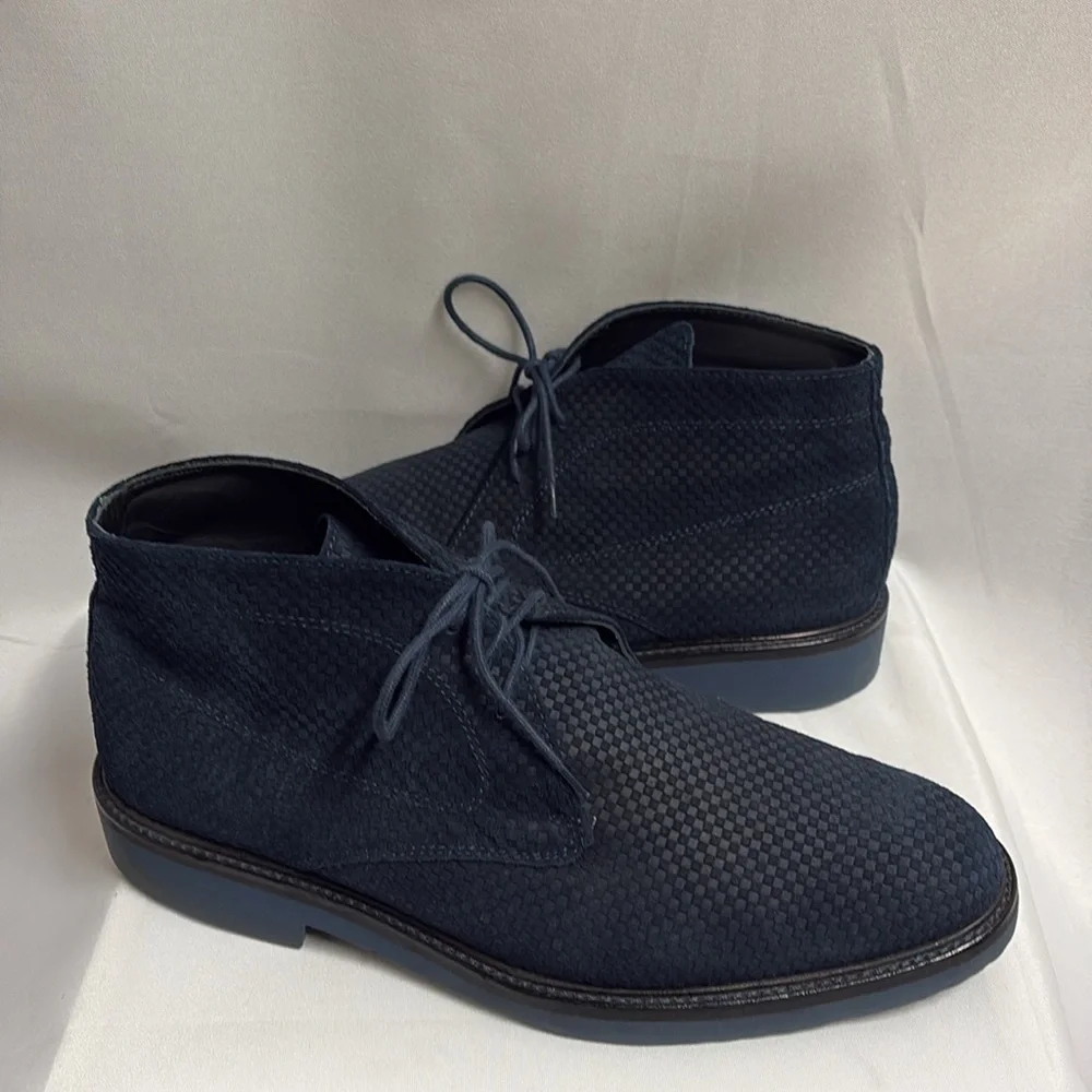 Bugatchi Textured Suede Lace Up Chukka Boot Navy Blue Size 12
